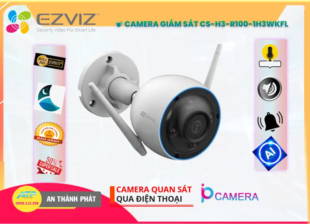 CS-H3-R100-1H3WKFL sắc nét Wifi Ezviz