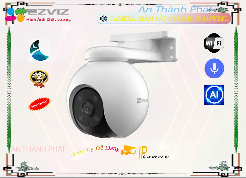 ➠  CS-H8-R100-1J5WKFL sắc nét Wifi Ezviz