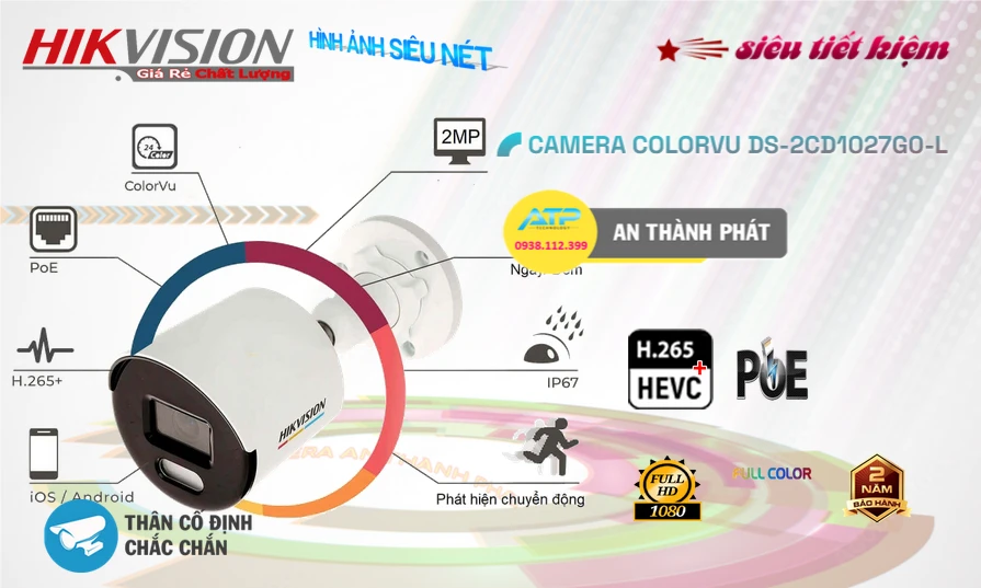 DS-2CD1027G0-L sắc nét Hikvision