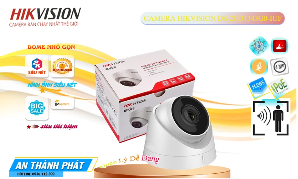 DS-2CD1343G0-IUF sắc nét Hikvision DS-2CD1343G0-IUF sắc nét Hikvision