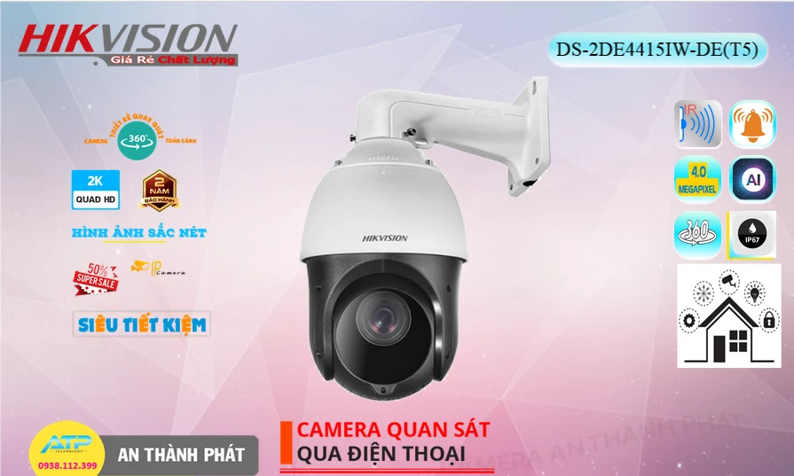➠  DS-2DE4415IW-DE(T5) sắc nét Hikvision